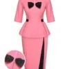 2PCS Pink 1960s Bow Waist Top & Slit Skirt -Retro Pulse Shop SCHL002577 SCHL002578 01