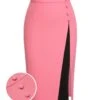 Black & Pink 1960s Buttoned Patchwork Slit Skirt -Retro Pulse Shop SCHL002578 01