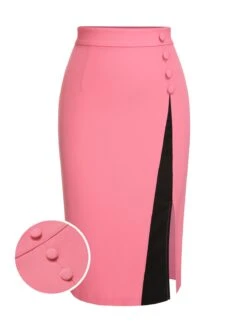2PCS Pink 1960s Bow Waist Top & Slit Skirt -Retro Pulse Shop SCHL002578 01 fa95deb7 432d 44ed 859d e0a9c3a9cd34