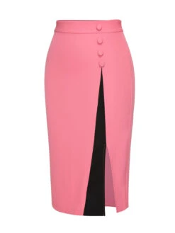 Black & Pink 1960s Buttoned Patchwork Slit Skirt -Retro Pulse Shop SCHL002578 2