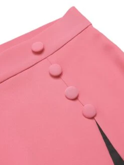 Black & Pink 1960s Buttoned Patchwork Slit Skirt -Retro Pulse Shop SCHL002578 4