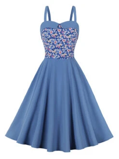 1950s Floral Patchwork Strap Swing Dress 26 1950s Floral Patchwork Strap Swing Dress -Retro Pulse Shop SCHL002582 BL 2