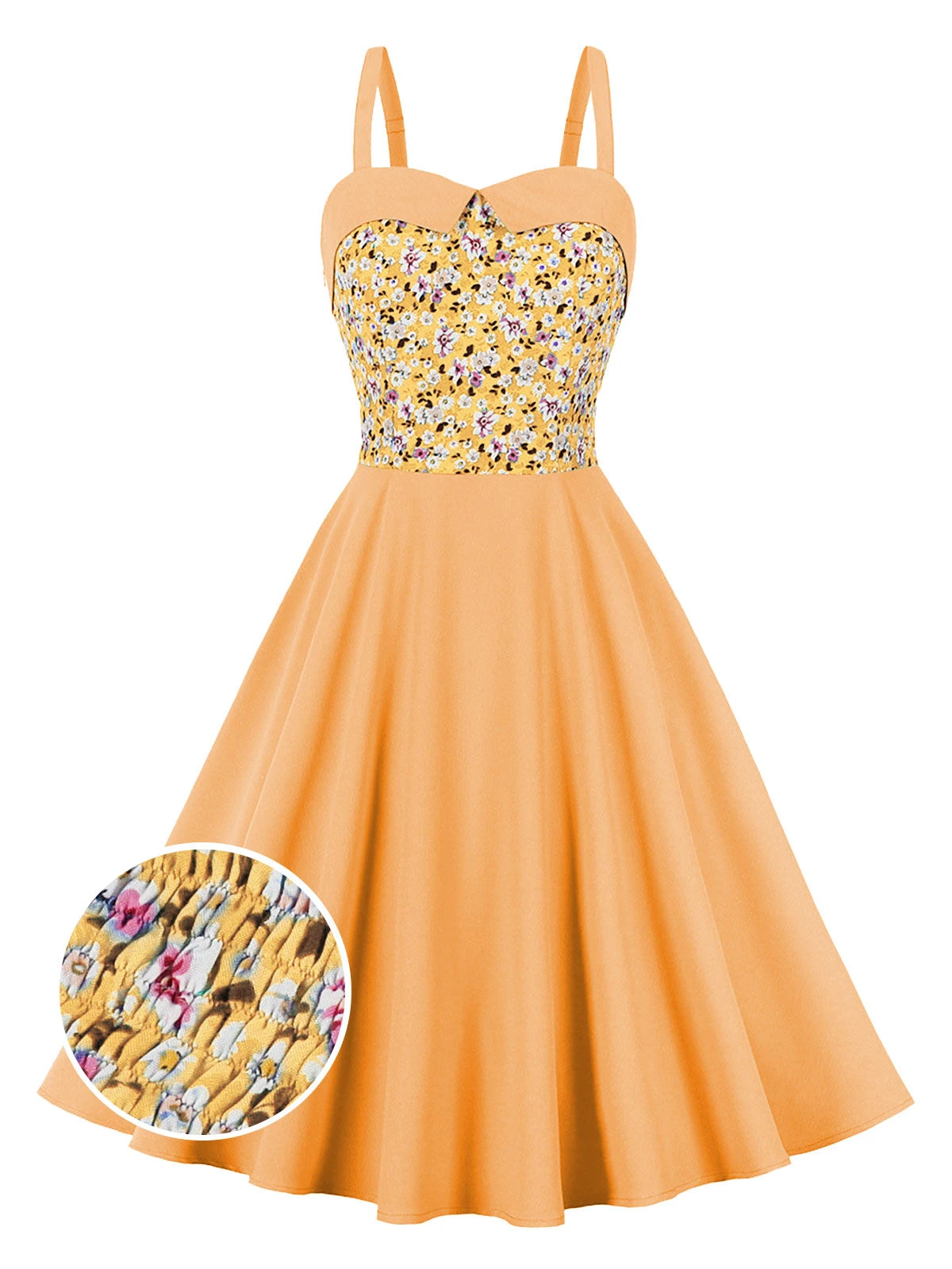 1950s Floral Patchwork Strap Swing Dress 3 1950s Floral Patchwork Strap Swing Dress