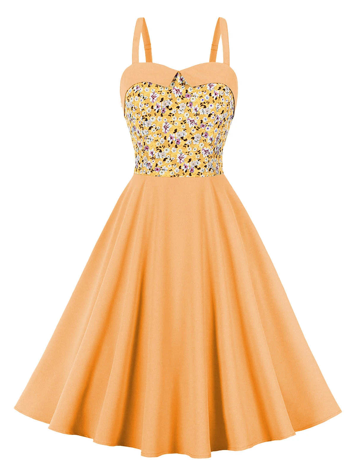 1950s Floral Patchwork Strap Swing Dress 4 1950s Floral Patchwork Strap Swing Dress - Image 2