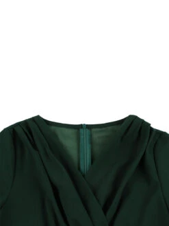 [Plus Size] Dark Green 1950s V-Neck Solid Swing Dress -Retro Pulse Shop SCHL002586 3