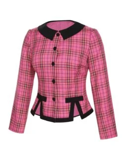 Pink 1950s Woven Plaids Long Sleeve Coat -Retro Pulse Shop SCHL002630 2 compressed