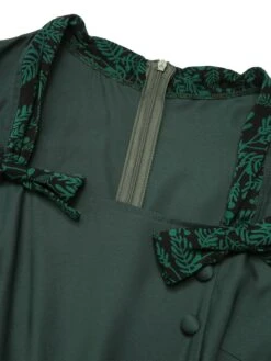 Green 1950s Solid Bow Square Collar Dress -Retro Pulse Shop SCHL002640 4