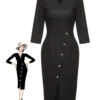 Black 1960s Lace Trim Neckline Pencil Dress