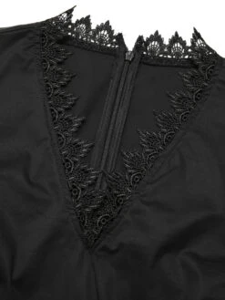 Black 1960s Lace Trim Neckline Pencil Dress -Retro Pulse Shop SCHL002644 4