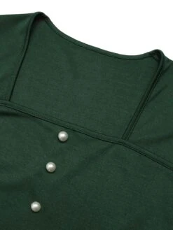 Green&Red 1950s Square Neck Plaids Long Sleeve Dress -Retro Pulse Shop SCHL002648 4 compressed