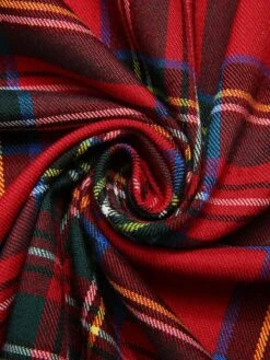 Green&Red 1950s Square Neck Plaids Long Sleeve Dress -Retro Pulse Shop SCHL002648 5 compressed