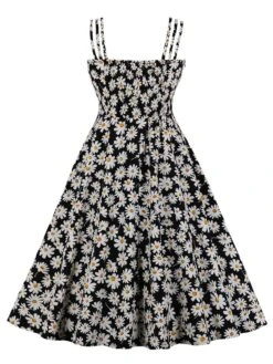 [Plus Size] Black 1950s Spaghetti Strap Daisy Dress -Retro Pulse Shop SCHL002659 2 compressed