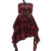 Red 1960s Gothic One-Shoulder Plaid Dress -Retro Pulse Shop SCHL002685