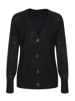 Black 1940s V-Neck Knitted Button Sweater