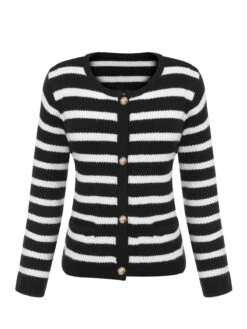 Black & White 1940s Stripe Knitted Cardigan -Retro Pulse Shop SCHL002688 B 2