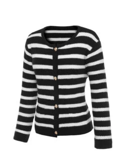Black & White 1940s Stripe Knitted Cardigan -Retro Pulse Shop SCHL002688 B 3