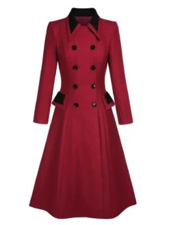Red 1950s Lapel Double Breasted Coat -Retro Pulse Shop SCHL002705 1 compressed