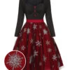 Black&Red 1950s Christmas Snowflake Mesh Dress 2 Black&Red 1950s Christmas Snowflake Mesh Dress -Retro Pulse Shop SCHL002727 01