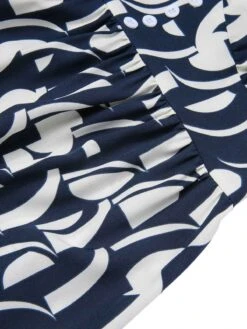 Navy Blue 1930s Geometric Printed V-Neck Dress -Retro Pulse Shop SCHL002735 NB 01 6