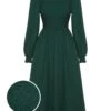 Green 1940s Top Elastic Regular Sleeve Dress 2 Green 1940s Top Elastic Regular Sleeve Dress -Retro Pulse Shop SCHL002737 G 1