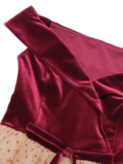 Burgundy 1950s Velvet Mesh Polka Dot Dress -Retro Pulse Shop SCHL002745 4