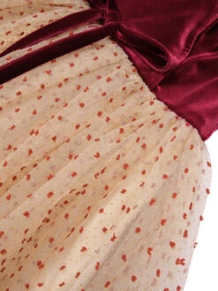 Burgundy 1950s Velvet Mesh Polka Dot Dress -Retro Pulse Shop SCHL002745 5