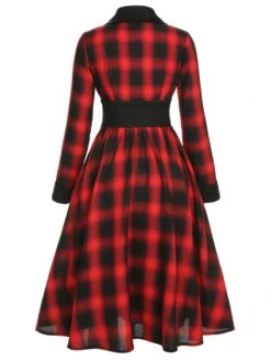 Black&Red 1950s Gingham Plaid Button Lapel Dress -Retro Pulse Shop SCHL002761 3