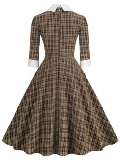 Brown 1950s Lapel Bow Decor Plaids Dress -Retro Pulse Shop SCHL002766 BR 3 compressed
