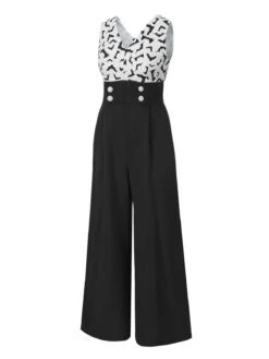 Black 1930s Halloween Bat Patchwork Jumpsuit -Retro Pulse Shop SCHL002771 3 compressed
