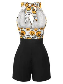 Black 1950s Halloween Pumpkin Halter Romper 12 Black 1950s Halloween Pumpkin Halter Romper -Retro Pulse Shop SCHL002783 3