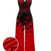 Red 1930s Halloween V-Neck Bat Jumpsuit