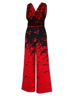 Red 1930s Halloween V-Neck Bat Jumpsuit -Retro Pulse Shop SCHL002784 3 compressed