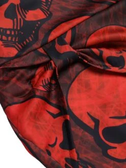 Deep Red 1960s Halloween Skull Halter Dress -Retro Pulse Shop SCHL002786 5