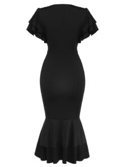 Black 1930s V-Neck Blood Handprint Fishtail Dress -Retro Pulse Shop SCHL002794 3