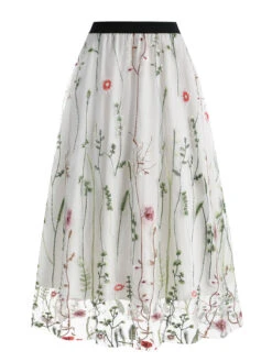 1950s Floral Embroidered Mesh Skirt -Retro Pulse Shop SCHL002801 W 1