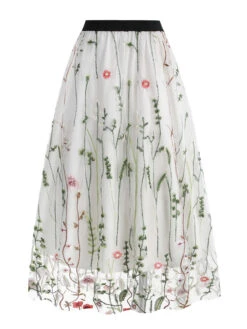1950s Floral Embroidered Mesh Skirt -Retro Pulse Shop SCHL002801 W 2