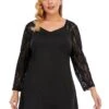 [Plus Size] Black 1950s Solid Lace Patchwork Tunic Top -Retro Pulse Shop SCHL002824 1