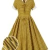 Yellow 1950s Bow Striped Swing Dress -Retro Pulse Shop SCHL002861 Y 1