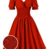 1950s Solid Smocked Waist Off-Shoulder Dress -Retro Pulse Shop SCHL002865 TR 1