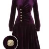 Purple 1940s Solid Velvet Buttons Dress -Retro Pulse Shop SCHL002886 01
