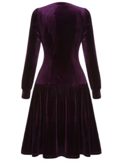 Purple 1940s Solid Velvet Buttons Dress -Retro Pulse Shop SCHL002886 3