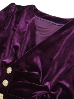 Purple 1940s Solid Velvet Buttons Dress -Retro Pulse Shop SCHL002886 4
