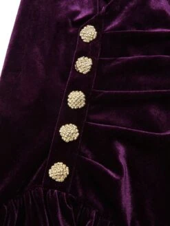 Purple 1940s Solid Velvet Buttons Dress -Retro Pulse Shop SCHL002886 5