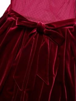 Red 1950s Velvet Polka Dot Lined Bow Dress -Retro Pulse Shop SCHL002966 5