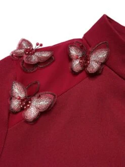 Red 1940s Stand Collar Butterflies Blouse -Retro Pulse Shop SCHL002967 6 compressed