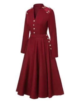 2PCS Red 1940s Stand Collar Butterflies Blouse & Solid Skirt -Retro Pulse Shop SCHL002967 SCHL002968 2 compressed