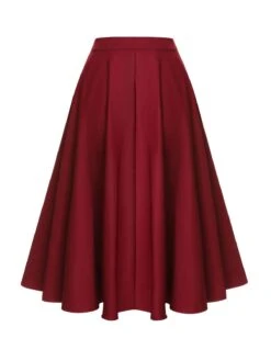Red 1940s Buttoned Solid Skirt 12 Red 1940s Buttoned Solid Skirt -Retro Pulse Shop SCHL002968 3 compressed