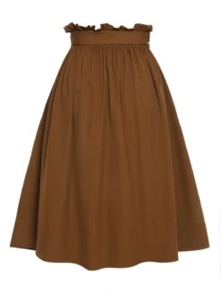 Brown 1950s Solid Elastic Waist Belt Skirt -Retro Pulse Shop SCHL003019 3