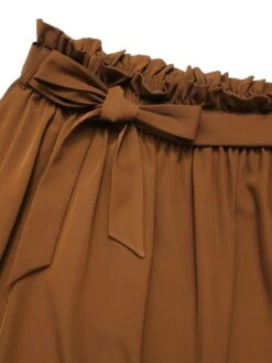 Brown 1950s Solid Elastic Waist Belt Skirt -Retro Pulse Shop SCHL003019 4