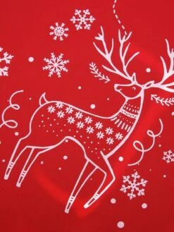 Red 1950s Elk Bow Patchwork Belt Dress -Retro Pulse Shop SCHL003025 4